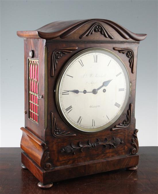 J & W Mitchell of Glasgow. A William IV mahogany bracket clock, 16.75in.